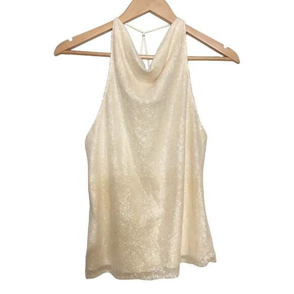 Amanda Uprichard | Kimball Cream Cowl Neck Sequin Top | L - Picture 1 of 15